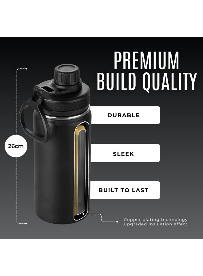 Nexso Stainless Steel Water Bottle – 1L Vacuum Insulated Bottle with 3 Leak-Proof Lids, 2 Straws, Straw Brush & Carrying Bag – Hot & Cold Flask for Gym, Travel, Office & Outdoor Use - Image 4