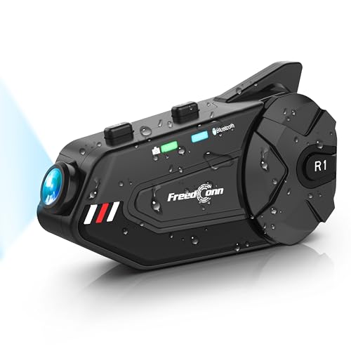 FreedConn Motorcycle Helmet Headset with Camera R1plus Bluetooth Intercom 1000M 6 Riders Waterproof Wireless FM Radio Communication Systems for Most Helmets - Image 1