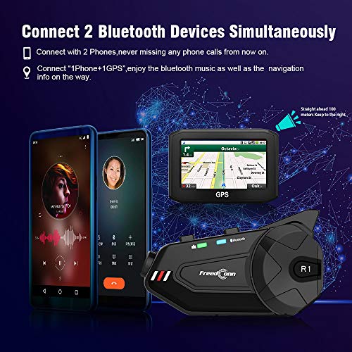 FreedConn Motorcycle Helmet Headset with Camera R1plus Bluetooth Intercom 1000M 6 Riders Waterproof Wireless FM Radio Communication Systems for Most Helmets - Image 5