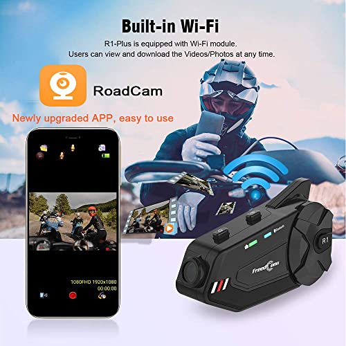 FreedConn Motorcycle Helmet Headset with Camera R1plus Bluetooth Intercom 1000M 6 Riders Waterproof Wireless FM Radio Communication Systems for Most Helmets - Image 4