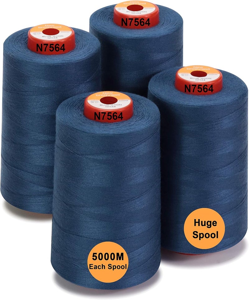 New brothread - 30 Options - 4 Large Cones of 5500Y (5000M) Each All Purpose Spun Polyester Thread 40S/2 (Tex27) for Serger, Overlock, Quilting, Piecing and Sewing - Blue Moon - Image 1