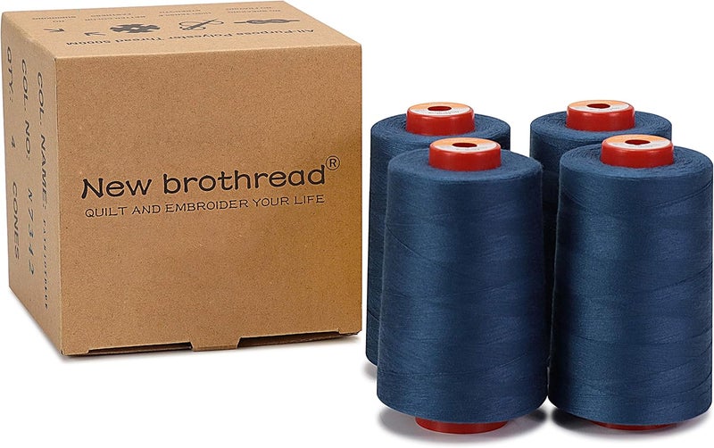 New brothread - 30 Options - 4 Large Cones of 5500Y (5000M) Each All Purpose Spun Polyester Thread 40S/2 (Tex27) for Serger, Overlock, Quilting, Piecing and Sewing - Blue Moon - Image 3