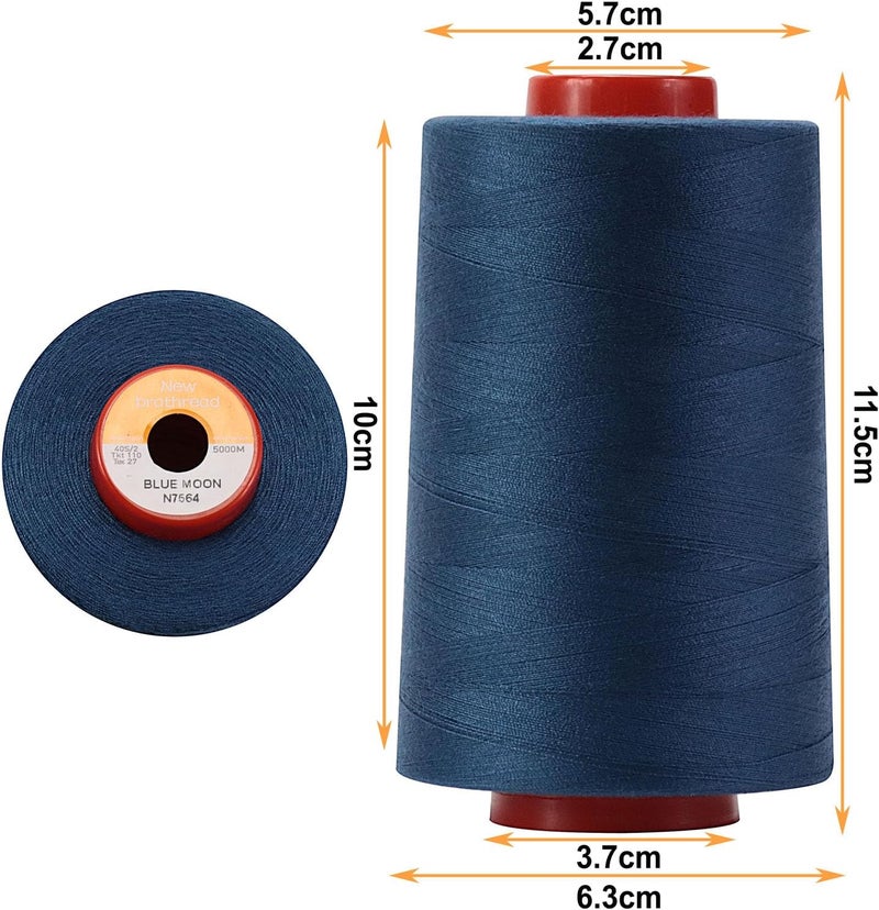 New brothread - 30 Options - 4 Large Cones of 5500Y (5000M) Each All Purpose Spun Polyester Thread 40S/2 (Tex27) for Serger, Overlock, Quilting, Piecing and Sewing - Blue Moon - Image 2