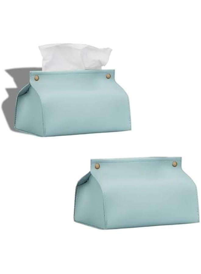 هوكور 【عبوتان】 حامل علبة مناديل، غطاء صندوق مناديل مستطيل من جلد البولي يوريثين منظم للحمام والمنزل وغرفة المعيشة وغرفة النوم والمطبخ وسطح طاولة الزينة والمكتب والسيارة (ازرق فاتح)  - Image 1