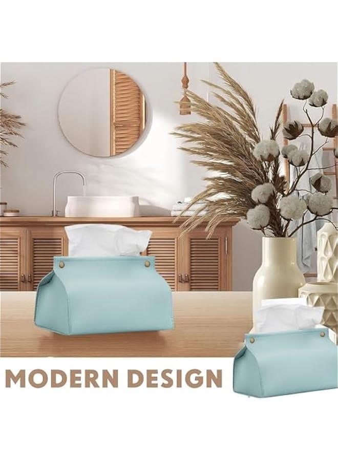 هوكور 【عبوتان】 حامل علبة مناديل، غطاء صندوق مناديل مستطيل من جلد البولي يوريثين منظم للحمام والمنزل وغرفة المعيشة وغرفة النوم والمطبخ وسطح طاولة الزينة والمكتب والسيارة (ازرق فاتح)  - Image 2