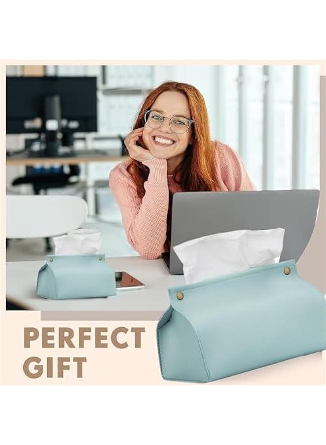 هوكور 【عبوتان】 حامل علبة مناديل، غطاء صندوق مناديل مستطيل من جلد البولي يوريثين منظم للحمام والمنزل وغرفة المعيشة وغرفة النوم والمطبخ وسطح طاولة الزينة والمكتب والسيارة (ازرق فاتح)  - Image 3