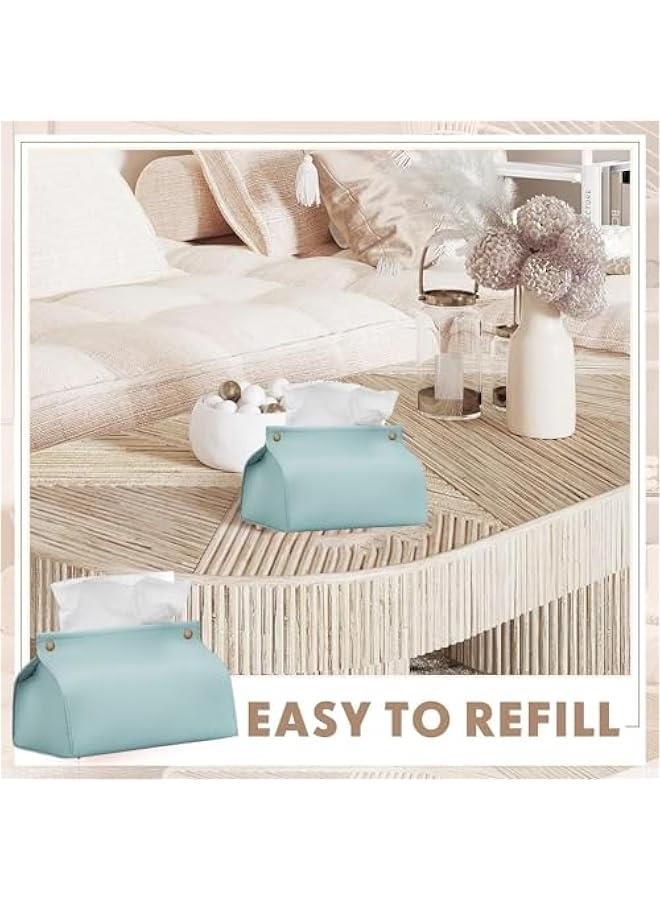 هوكور 【عبوتان】 حامل علبة مناديل، غطاء صندوق مناديل مستطيل من جلد البولي يوريثين منظم للحمام والمنزل وغرفة المعيشة وغرفة النوم والمطبخ وسطح طاولة الزينة والمكتب والسيارة (ازرق فاتح)  - Image 4