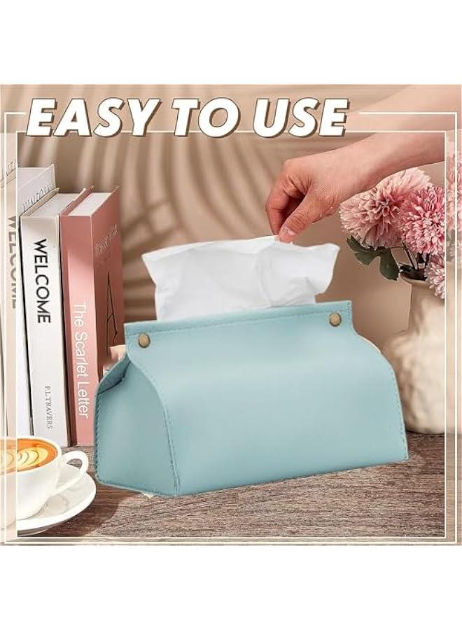 هوكور 【عبوتان】 حامل علبة مناديل، غطاء صندوق مناديل مستطيل من جلد البولي يوريثين منظم للحمام والمنزل وغرفة المعيشة وغرفة النوم والمطبخ وسطح طاولة الزينة والمكتب والسيارة (ازرق فاتح)  - Image 5