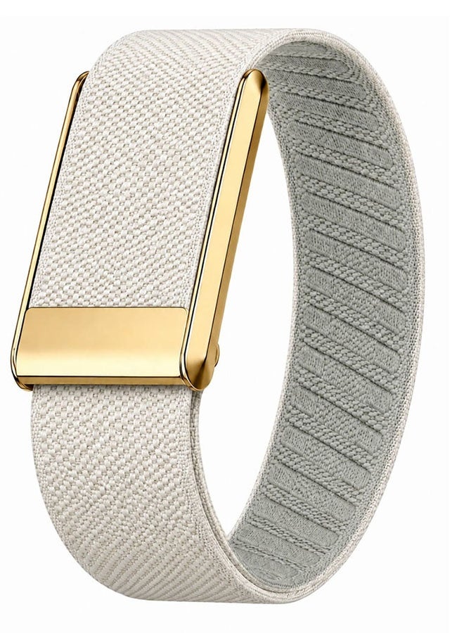 CATANES Woven Nylon Strap Compatible with Whoop 5.0, Adjustable Stretch Sport Band Replacement with Secure Quick-Clip Hardware, Breathable Athletic Wristband for Men and Women - Beige with Gold Connector - Image 1