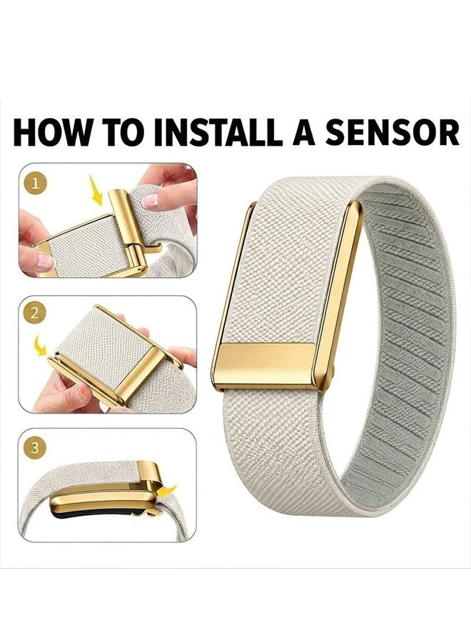 CATANES Woven Nylon Strap Compatible with Whoop 5.0, Adjustable Stretch Sport Band Replacement with Secure Quick-Clip Hardware, Breathable Athletic Wristband for Men and Women - Beige with Gold Connector - Image 5