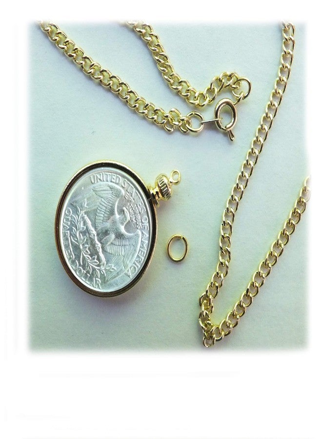 BeadExplosion Coin Holder Bezel Quarter USA 25 Cent Gold Plated Link Necklace 24" Chain Kit Parts - Image 1