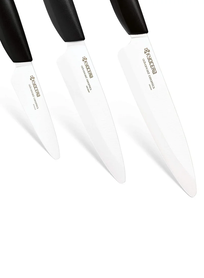 Kyocera Advanced Ceramics Kyocera White Ceramic Chefs Serrated Paring Knife 3 Piece Knife Set for Kitchen