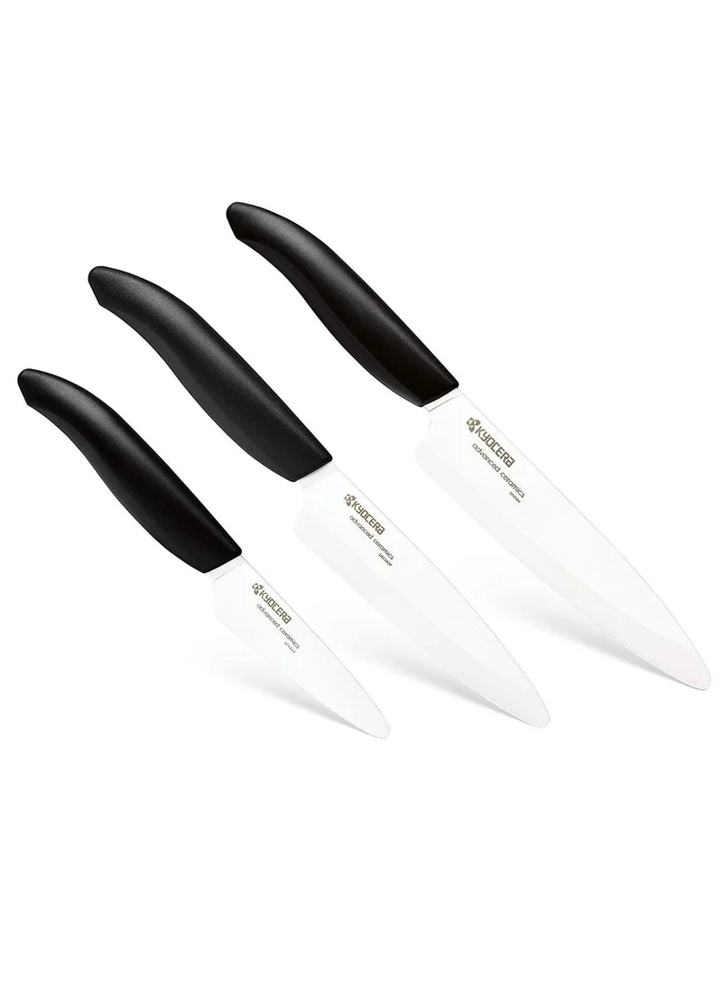 Kyocera Advanced Ceramics Kyocera White Ceramic Chefs Serrated Paring Knife 3 Piece Knife Set for Kitchen