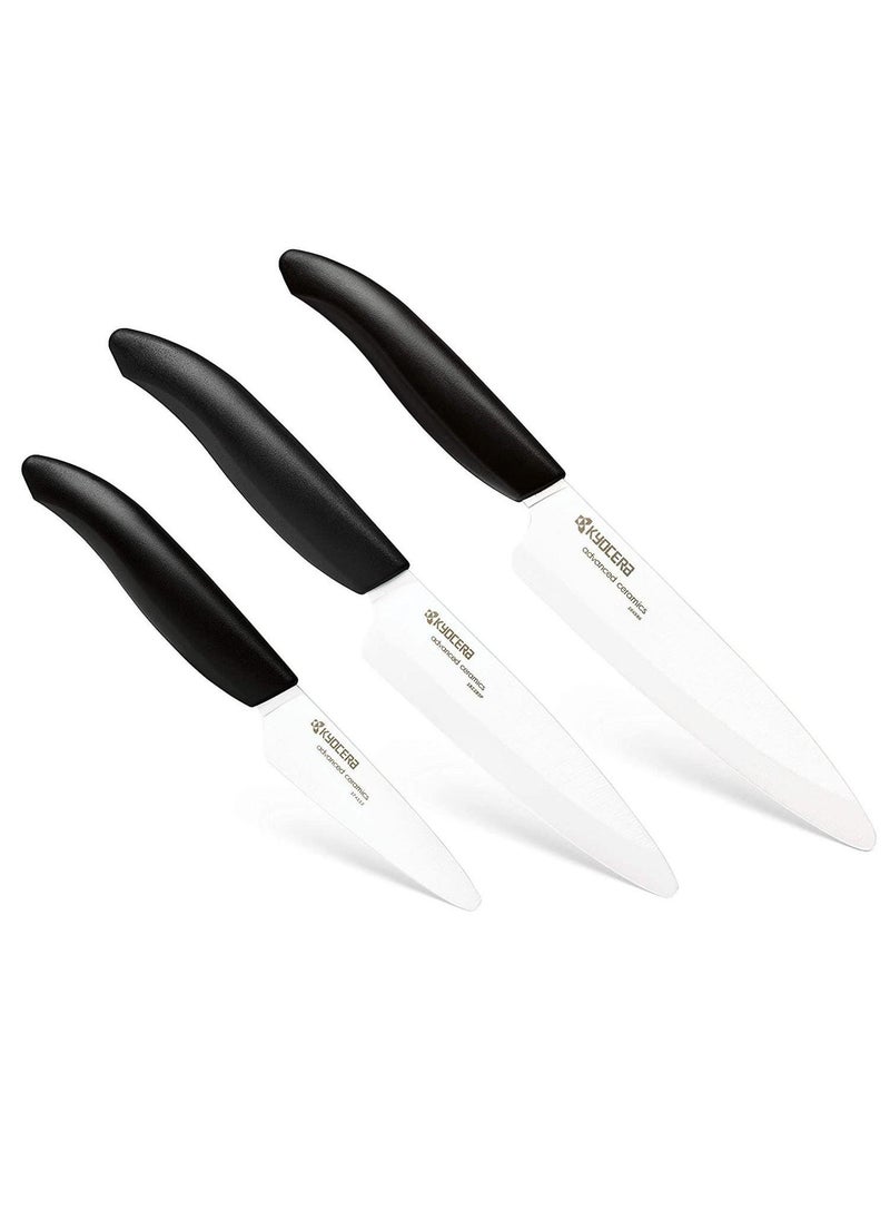 Kyocera Advanced Ceramics - Kyocera White Ceramic Chefs Serrated Paring Knife 3 Piece Knife Set for Kitchen - Image 1