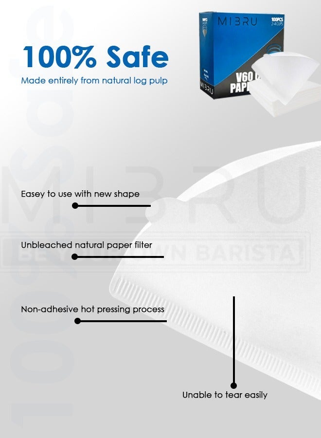 ميبرو فلاتر قهوة v60 عدد 100 فلتر مقاس 02 حجم كبير ابيض - Image 4