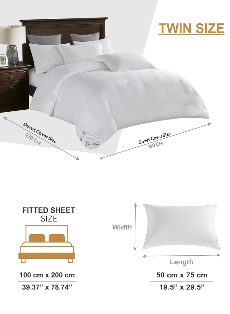 Donetella Duvet Set 4-Pcs Single Size Striped Microfiber Bed Set With 1 Duvet Cover(160 x 220 CM ) 1 Fitted Sheet 1 Pillow Sham And 1 Pillowcase(Without Filler),White