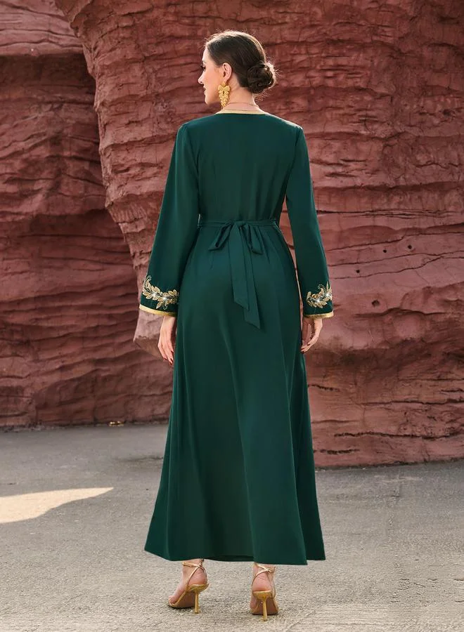 Take Two Green Women Green Golden Embroidered Flower Jalabiya for Women | Best Price UAE