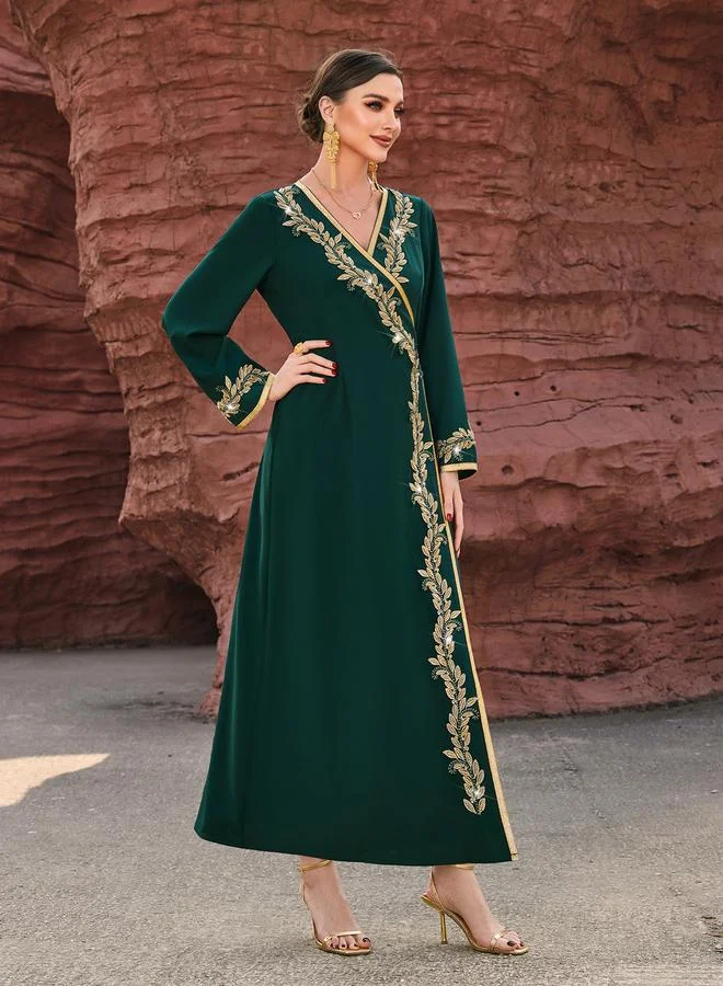 Take Two Green Women Green Golden Embroidered Flower Jalabiya for Women | Best Price UAE