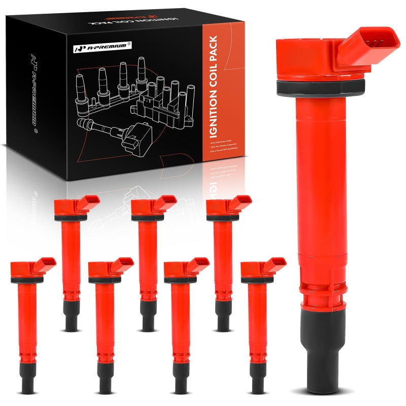 A-Premium APremium Engine Ignition Coil Pack Compatible with Toyota Tundra 20072020 Sequoia 20082020 Land Cruiser 20082011 20132020 Lexus GX460 20102020 LS460 20072017 LS600h LX570 Red Set of 8 - Image 2