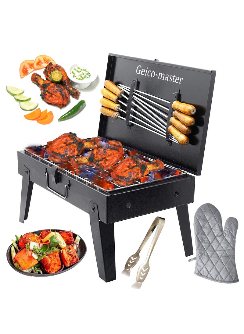 Geico-master Geicomaster Breifcase Barbeque Grill Charcoal Barbeque with 8 Skewers with Wooden Handle Charcoal Grill Black  - Image 2