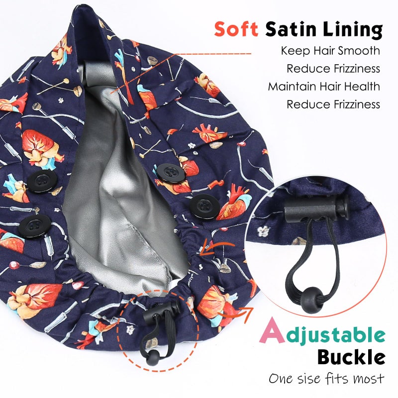 Yuest Scrub Caps Hats for Women Satin Lined Nurse Caps Women Scrub Hats Men - Image 3