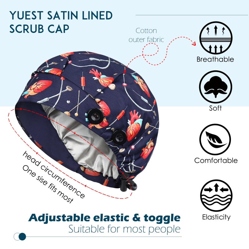 Yuest Scrub Caps Hats for Women Satin Lined Nurse Caps Women Scrub Hats Men - Image 2