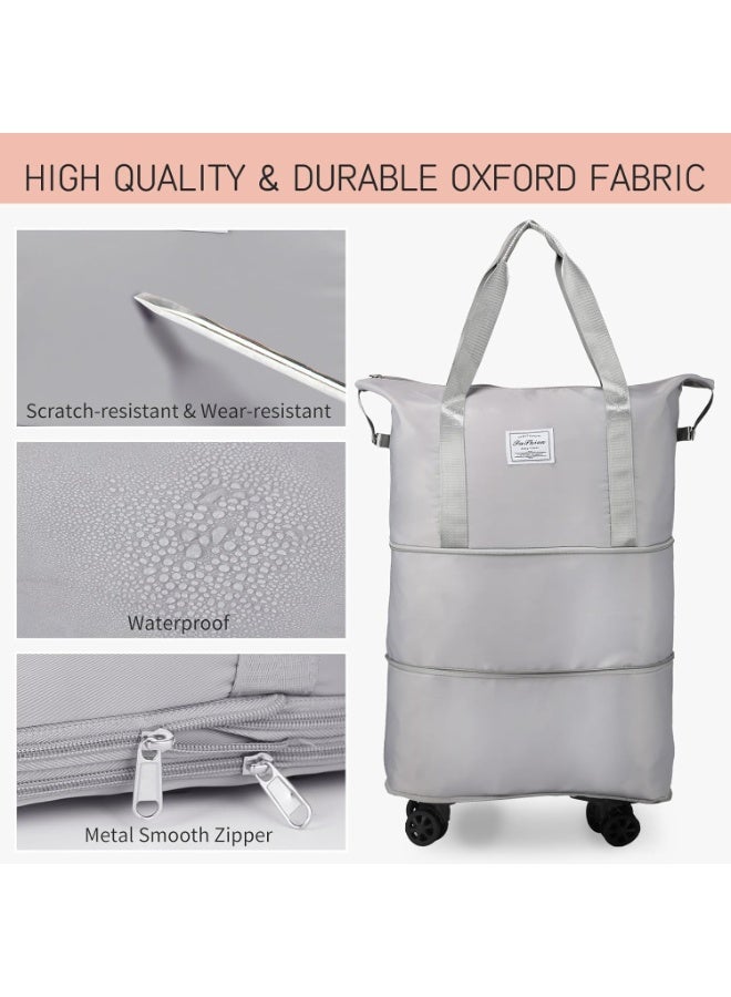 Rolling Duffle Bag, Expandable Foldable Carry On Luggage with Wheels, Large Weekend Bag (Gery) - Image 3