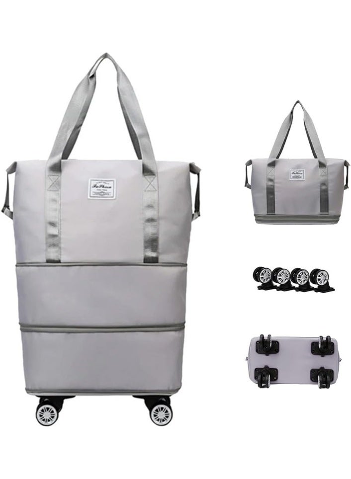 Rolling Duffle Bag, Expandable Foldable Carry On Luggage with Wheels, Large Weekend Bag (Gery) - Image 1
