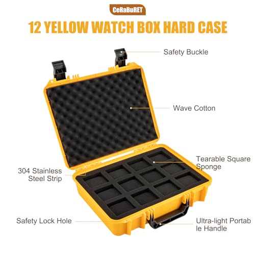CeRaBuRET 12slot Watch Storage Box Watch Carry Organizer Travel Storage Protection Shockproof Pressure Travel Storage Watch Case For Watch Enthusiasts Collectors Yellow - Image 3
