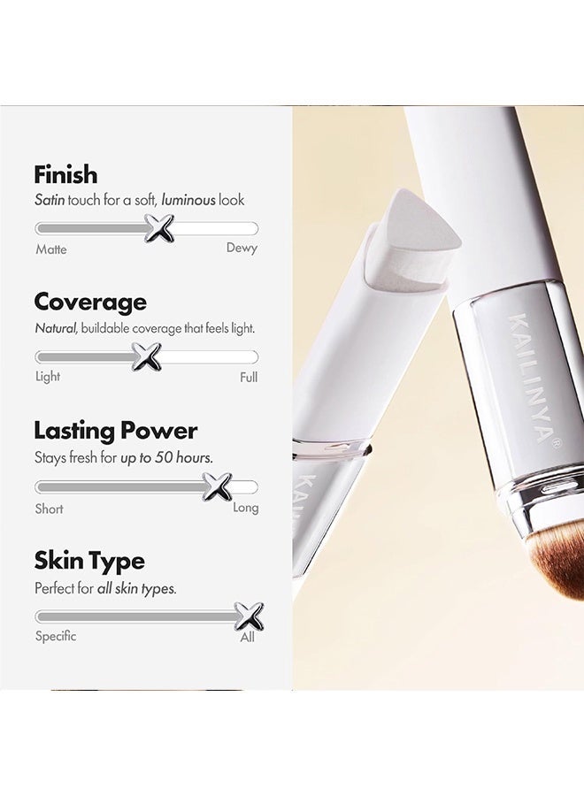 KAILINYA Blanc Cover Cream Stick V White - Korean Color-Changing Foundation Stick with Volufiline - Medium to Full Coverage Dewy Finish Base Makeup - Dual-Ended with Detachable Brush (#202#NATURAL ) - Image 5