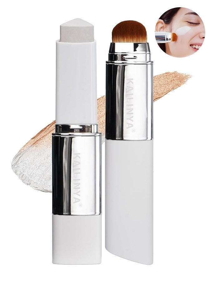 KAILINYA Blanc Cover Cream Stick V White - Korean Color-Changing Foundation Stick with Volufiline - Medium to Full Coverage Dewy Finish Base Makeup - Dual-Ended with Detachable Brush (#202#NATURAL ) - Image 1