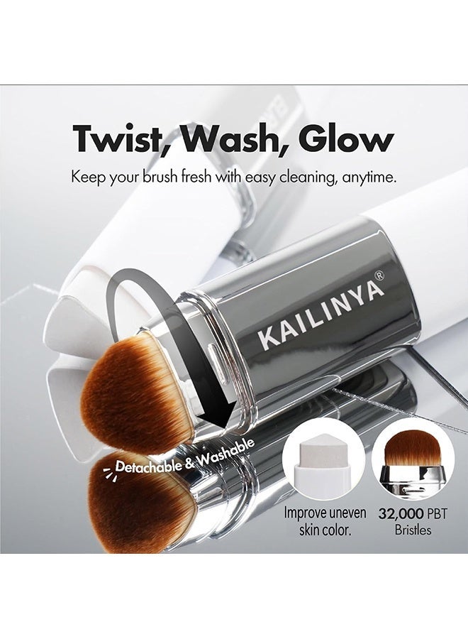 KAILINYA Blanc Cover Cream Stick V White - Korean Color-Changing Foundation Stick with Volufiline - Medium to Full Coverage Dewy Finish Base Makeup - Dual-Ended with Detachable Brush (#202#NATURAL ) - Image 4