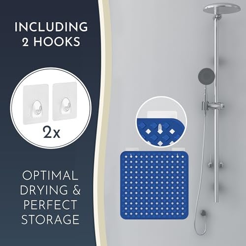 homerella® Shower Mat Non Slip Anti Mold, Non Slip Shower Mats for Inside Shower Stall Anti Slip Mat, Square Shower Floor Mat 21 x 21 in with Suction Cups & Hooks for Quick Drying, Machine Washable - Image 4