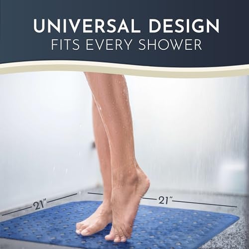 homerella® Shower Mat Non Slip Anti Mold, Non Slip Shower Mats for Inside Shower Stall Anti Slip Mat, Square Shower Floor Mat 21 x 21 in with Suction Cups & Hooks for Quick Drying, Machine Washable - Image 2