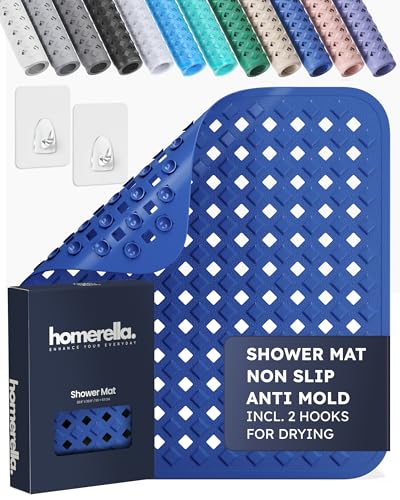 homerella® Shower Mat Non Slip Anti Mold, Non Slip Shower Mats for Inside Shower Stall Anti Slip Mat, Square Shower Floor Mat 21 x 21 in with Suction Cups & Hooks for Quick Drying, Machine Washable - Image 1