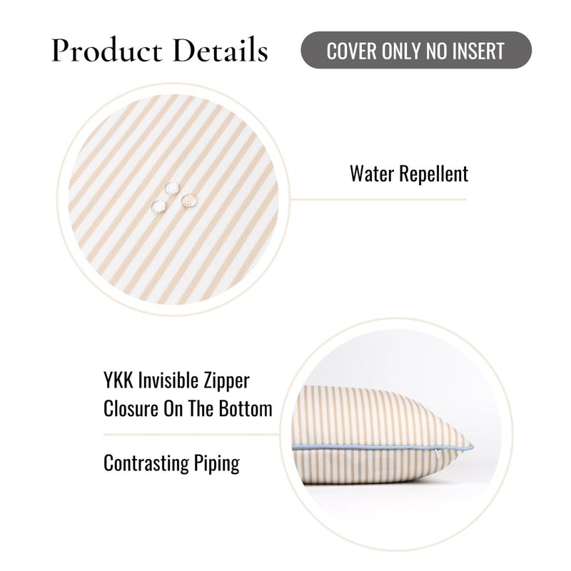 Hofdeco Premium Coastal Hampton Patio Indoor Outdoor Lumbar Pillow Cover Only, 12"x20" Water Repellent for Backyard, Couch, Poolside, Neutral Tan Blue Print Stripes - Image 5