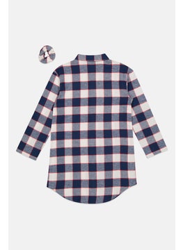 Tchibo Kids Girl Long Sleeve Plaid Night Dress, Navy Blue Combo  - Image 2