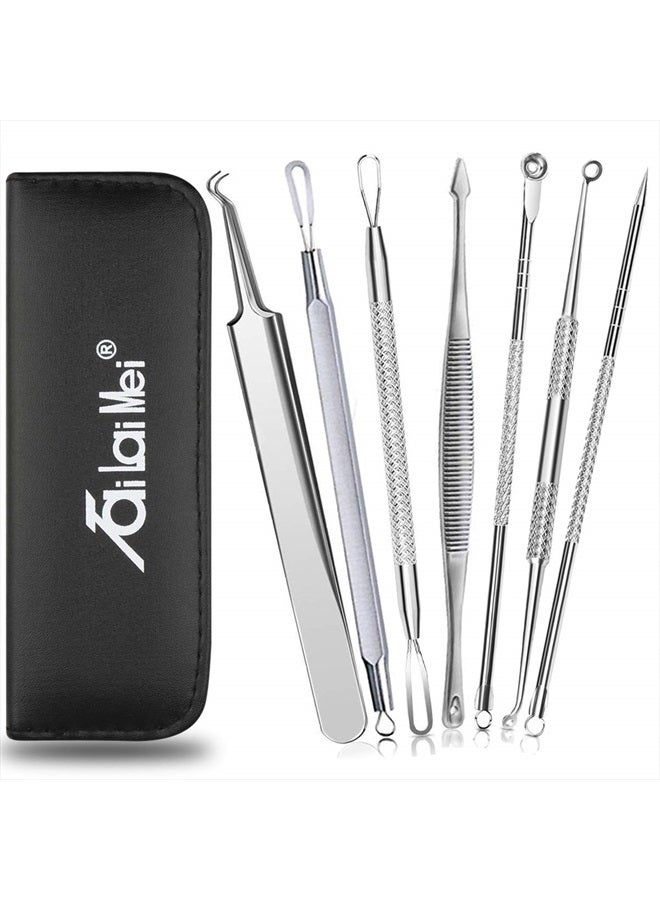 TailaiMei 7-Piece Blackhead Remover Kit - Pimple Comedone Extractor Tool set for Facial Acne and Treatment for Blemish, Whitehead Popping, Zit Removing for Risk Free Nose Face Skin with Metal Case - Image 1