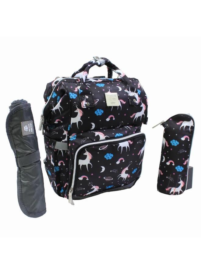 LeQueen Diamond 7th Edition Soft Waterproof Diaper Bag - Black with Unicorn Print - Image 2
