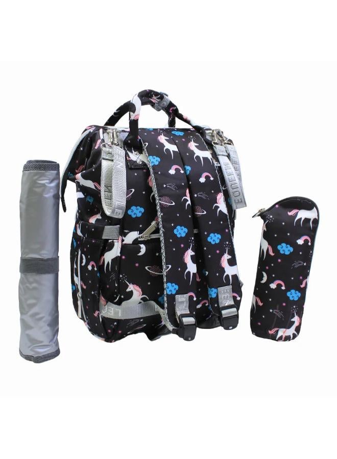 LeQueen Diamond 7th Edition Soft Waterproof Diaper Bag - Black with Unicorn Print - Image 3