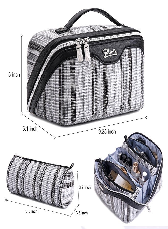 BOYATU Travel Makeup Bag for Women: Large Capacity Open Flat Make up Bag Set of 3 - Vegan Leather Cosmetic Bag with Compartments - Waterproof Toiletry Bag with Handle & Divider(I-2-Black) - Image 2