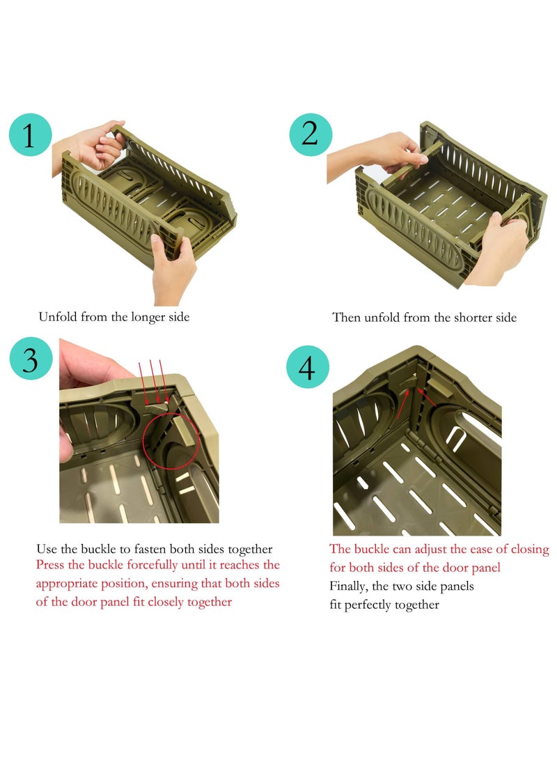 Zikra 2 Pack 7.2L Plastic Storage Crates Stackable Storage Containers Foldable Milk Crate Storage Bins Collapsible Crate for Storage Plastic Storage Basket Organizer for Organizing, Small,Green - Image 3
