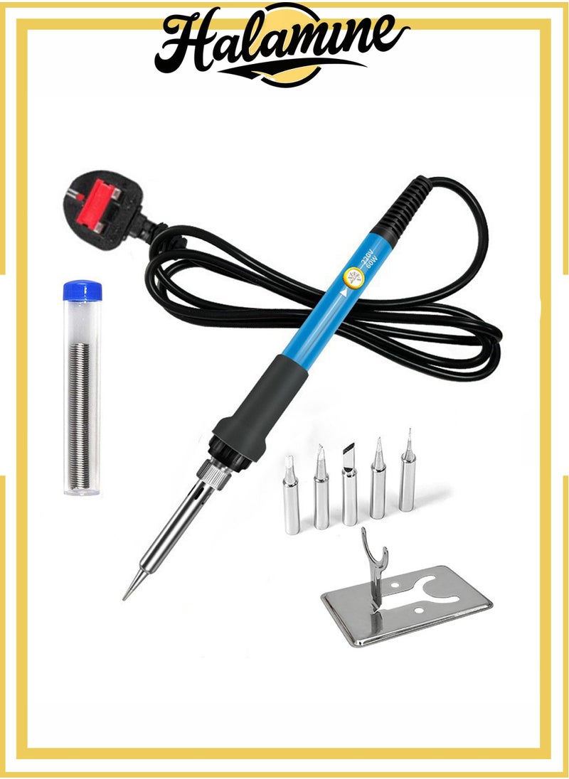 Halamine Soldering Iron Kit, 60W Electric Welding Soldering Iron set, with 5 Replacement Soldering tips, Iron frame, Black/Blue/Silver  - Image 1