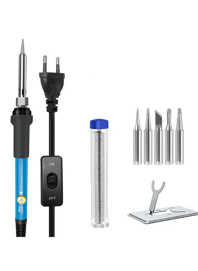 Halamine Soldering Iron Kit, 60W Electric Welding Soldering Iron set, with 5 Replacement Soldering tips, Iron frame, Black/Blue/Silver  - Image 2