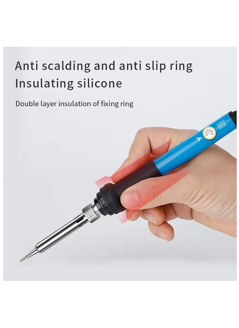 Halamine Soldering Iron Kit, 60W Electric Welding Soldering Iron set, with 5 Replacement Soldering tips, Iron frame, Black/Blue/Silver  - Image 5
