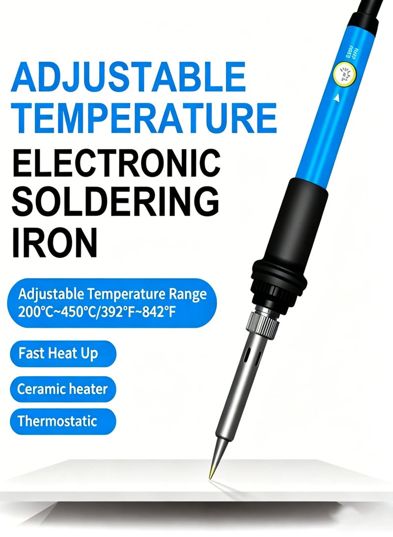 Halamine Soldering Iron Kit, 60W Electric Welding Soldering Iron set, with 5 Replacement Soldering tips, Iron frame, Black/Blue/Silver - Image 4