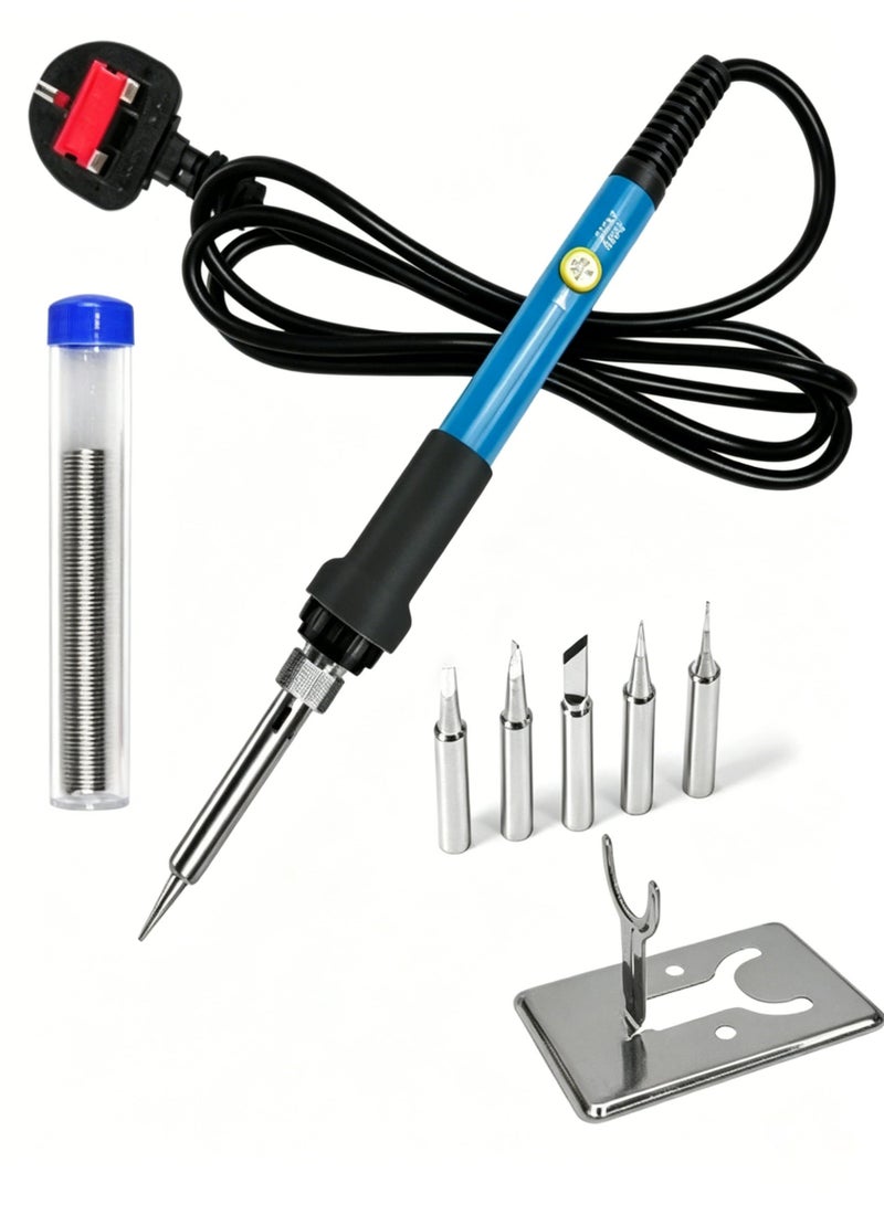 Halamine Soldering Iron Kit, 60W Electric Welding Soldering Iron set, with 5 Replacement Soldering tips, Iron frame, Black/Blue/Silver - Image 3