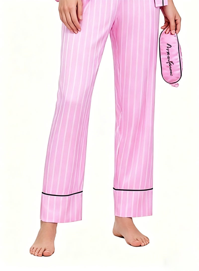 7pcs Women's Silk Satin Pajama Set, Comfortable Four-season Stripped Sleepwear with Short and Long Pants, Cami and V-neck Button Down Long Sleeve Nightwear Tops, Soft Loungewear Set for Pajama Party, Bridal Party, Lounging Room,Travel, Holiday, ect. Pink - Image 4