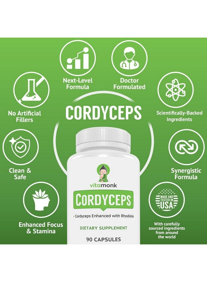 VitaMonk Cordyceps Mushroom Capsules with Rhodiola, 2 Grams of Cordyceps Mushroom Enhanced with Rhodiola - Boost Energy, Fight Stress, Enhance Performance, Non-GMO - 2000mg - 90 Caps - Image 4