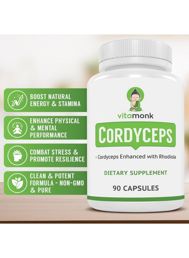 VitaMonk Cordyceps Mushroom Capsules with Rhodiola, 2 Grams of Cordyceps Mushroom Enhanced with Rhodiola - Boost Energy, Fight Stress, Enhance Performance, Non-GMO - 2000mg - 90 Caps - Image 2